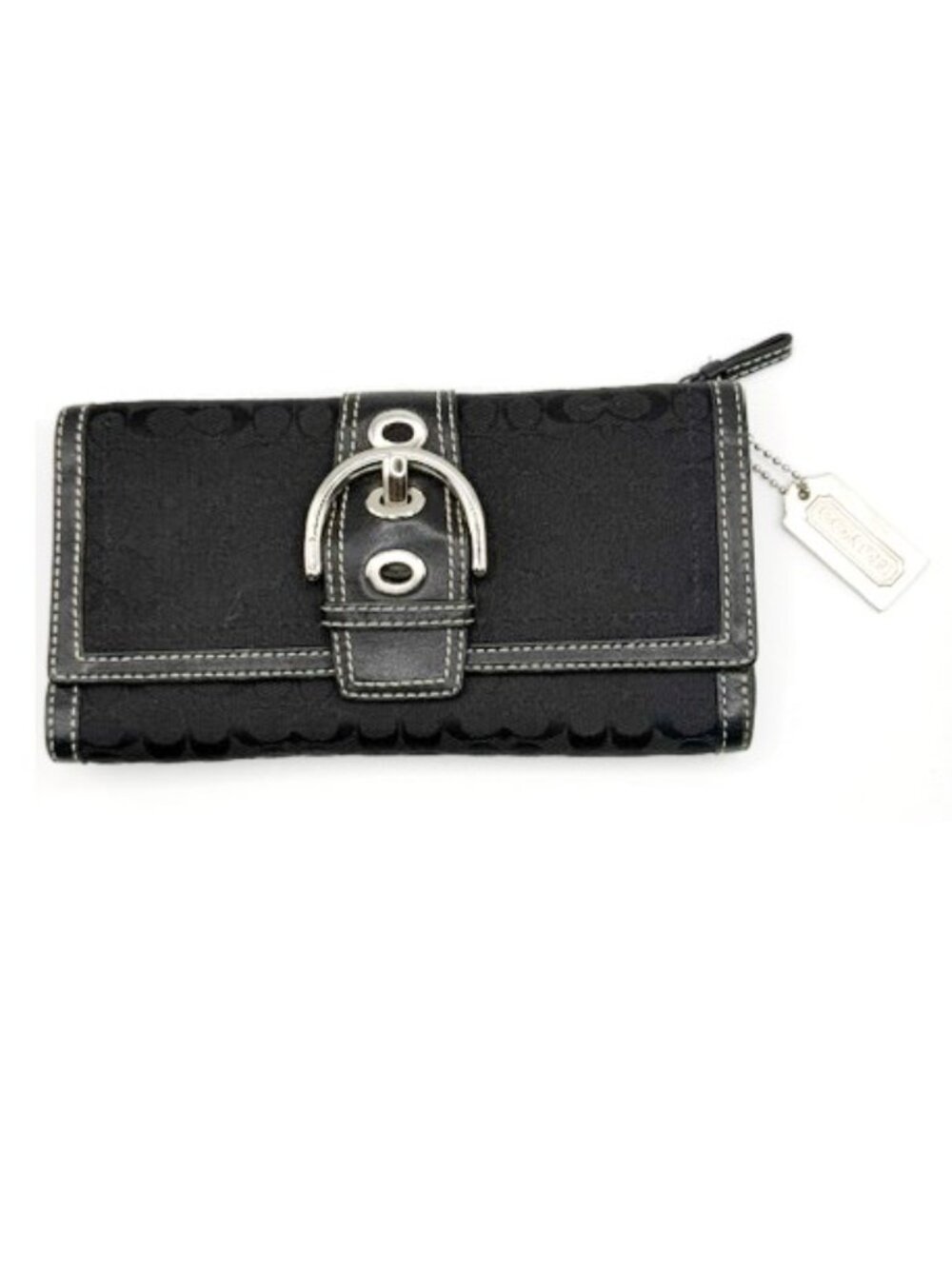 Coach Soho Signature C Buckle Continental Trifold Wallet Black Y2K